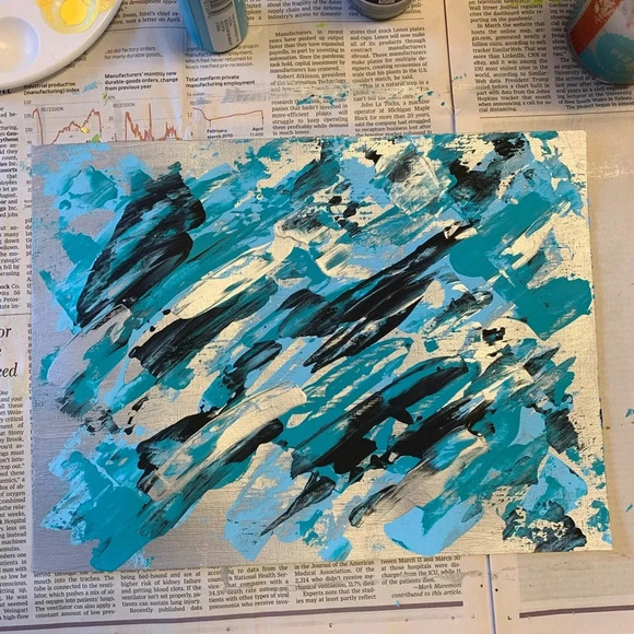 NEW Original silver, teal, blue and black art 9x12 - Picture 9 of 9